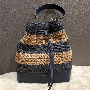 New Lauren Ralph Lauren navy and Tan Striped Dryden Shoulder Bag